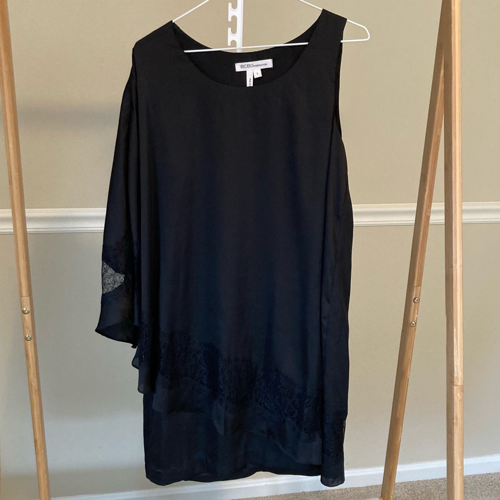 BCBGeneration Black Lace Cape-Sleeve Dress